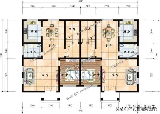 3款兄弟雙拼別墅設(shè)計圖，建成之后可以說是村里首屈一指的大氣。