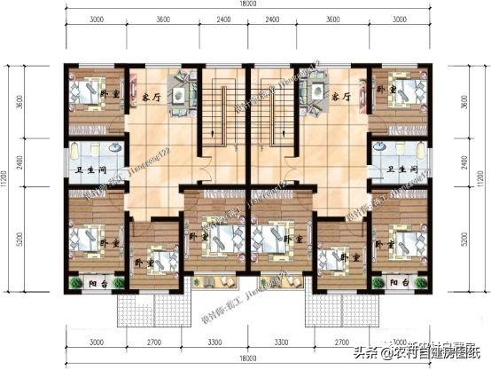 3款兄弟雙拼別墅設(shè)計圖，建成之后可以說是村里首屈一指的大氣。
