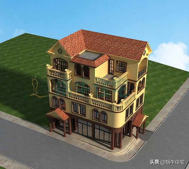 四層豪華別墅設計圖，西班牙風格，帶商鋪可做生意，讓的生活錦上添花