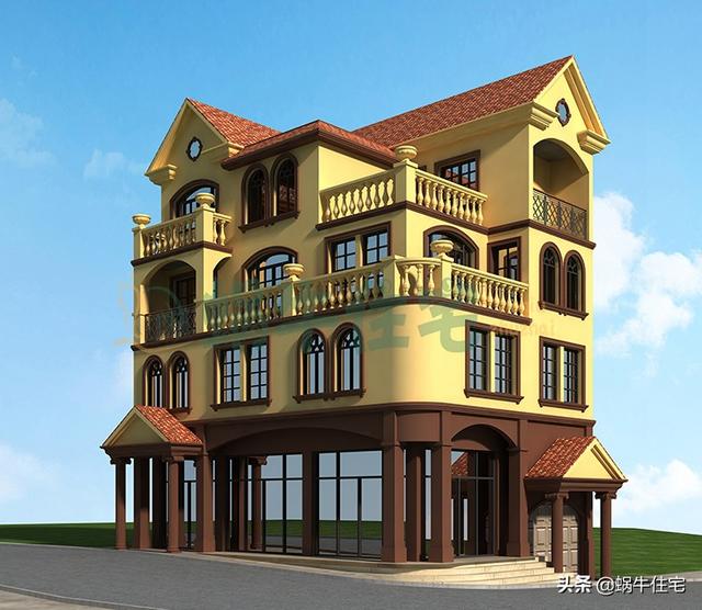 四層豪華別墅設計圖，西班牙風格，帶商鋪可做生意，讓的生活錦上添花