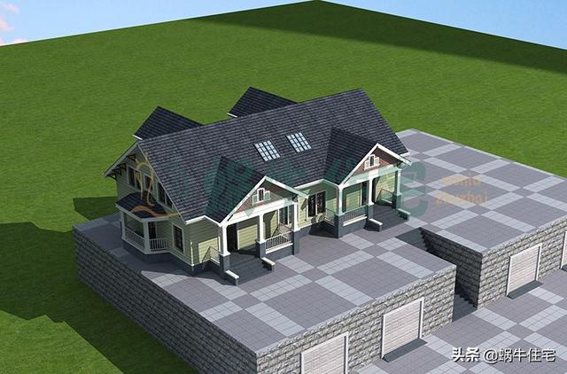 帶閣樓的一層半雙拼別墅設(shè)計(jì)圖，美式風(fēng)格，簡(jiǎn)單大氣。