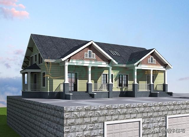 帶閣樓的一層半雙拼別墅設(shè)計(jì)圖，美式風(fēng)格，簡(jiǎn)單大氣。