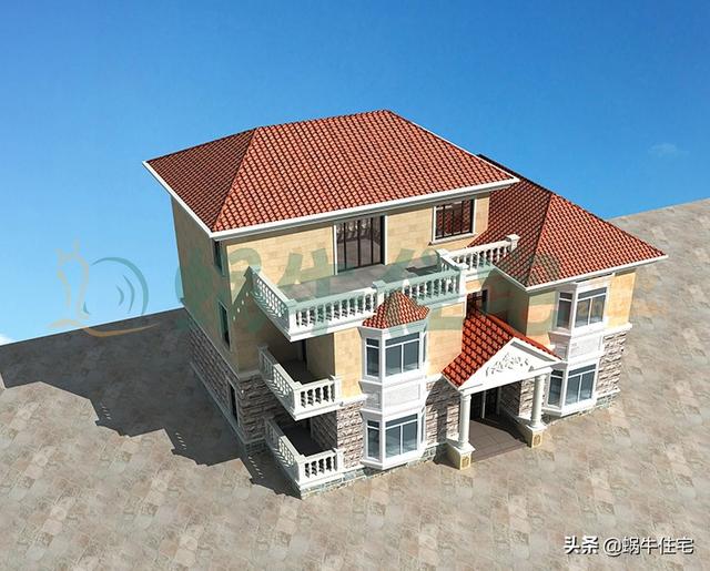 簡歐三層農(nóng)村別墅設(shè)計(jì)圖，簡潔大方，坡屋頂設(shè)計(jì)，功能分區(qū)合理，最適合老百姓的自建房