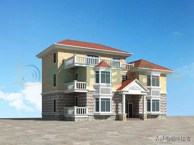 簡歐三層農(nóng)村別墅設(shè)計(jì)圖，簡潔大方，坡屋頂設(shè)計(jì)，功能分區(qū)合理，最適合老百姓的自建房