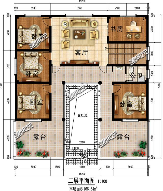 二層四合院住宅設計圖，外觀精致漂亮，方正大氣，深受大眾的喜愛