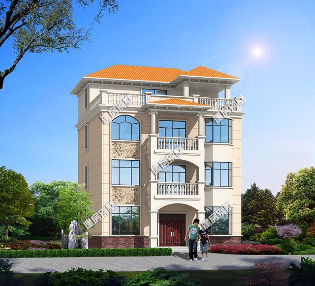 帶涼亭的四層農(nóng)村別墅設(shè)計(jì)圖，在大露臺(tái)，內(nèi)配11間臥室，業(yè)主嫌太少了。