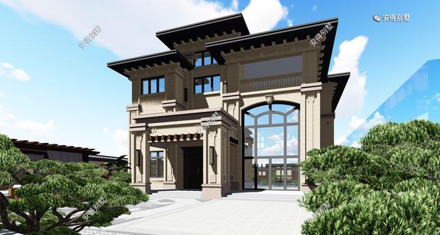 經(jīng)典耐看的三層歐式別墅設(shè)計(jì)圖，寬敞大氣，帶庭院、大客廳、大車(chē)庫(kù)、大露臺(tái)，臥室套房。