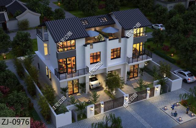 兩兄弟合建三層新中式雙拼別墅設(shè)計(jì)圖，端莊素雅在，造價65萬。