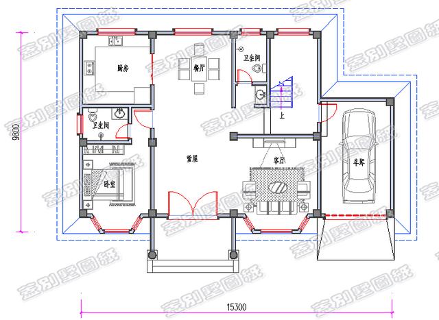 帶車庫(kù)的三層歐式別墅設(shè)計(jì)圖，大堂屋設(shè)計(jì)，功能性齊全。