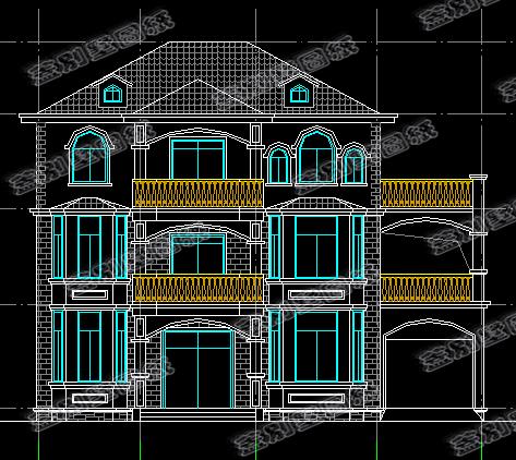 帶車庫(kù)的三層歐式別墅設(shè)計(jì)圖，大堂屋設(shè)計(jì)，功能性齊全。