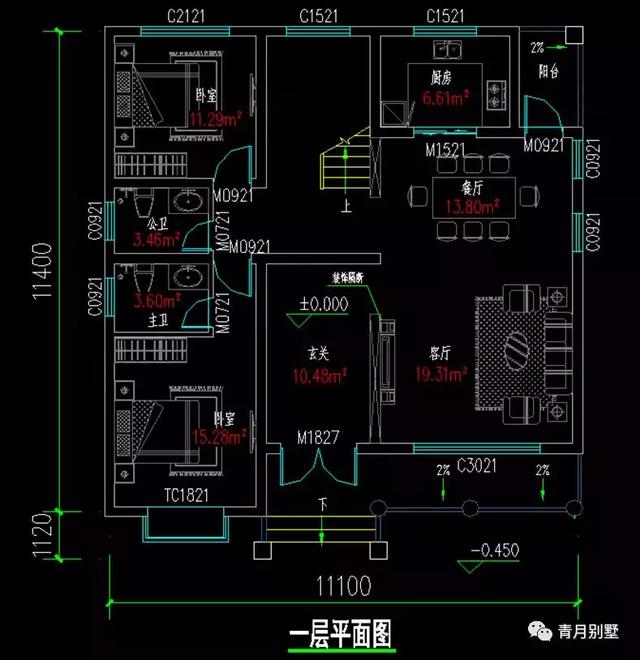 帶走廊飄窗長陽臺的二層鄉(xiāng)村別墅設(shè)計(jì)圖，外觀樸素自然，非常適合父母養(yǎng)老。