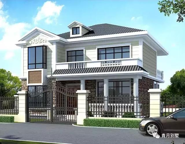 帶走廊飄窗長陽臺的二層鄉(xiāng)村別墅設(shè)計(jì)圖，外觀樸素自然，非常適合父母養(yǎng)老。