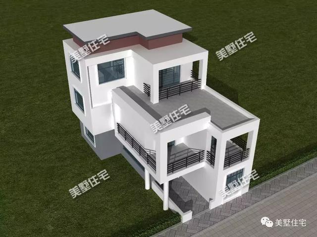 帶悠然小前院的三層現(xiàn)代別墅設(shè)計(jì)圖，清透中不失穩(wěn)重大方，時(shí)尚范十足