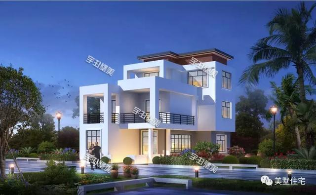 帶悠然小前院的三層現(xiàn)代別墅設(shè)計(jì)圖，清透中不失穩(wěn)重大方，時(shí)尚范十足