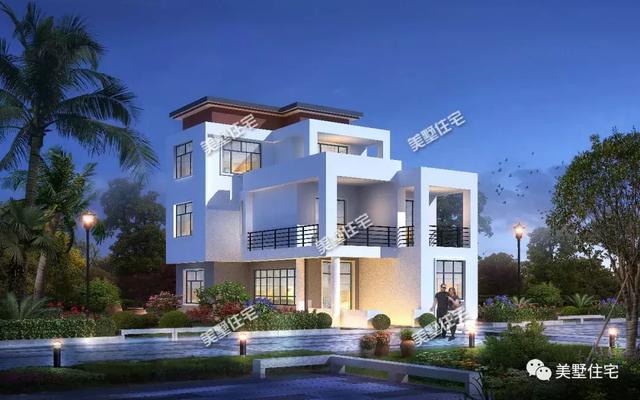 帶悠然小前院的三層現(xiàn)代別墅設(shè)計(jì)圖，清透中不失穩(wěn)重大方，時(shí)尚范十足