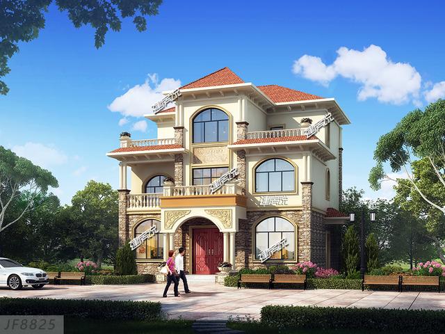 占地面積140米的三層歐式別墅設計圖，戶型方正，適合農(nóng)村自建。