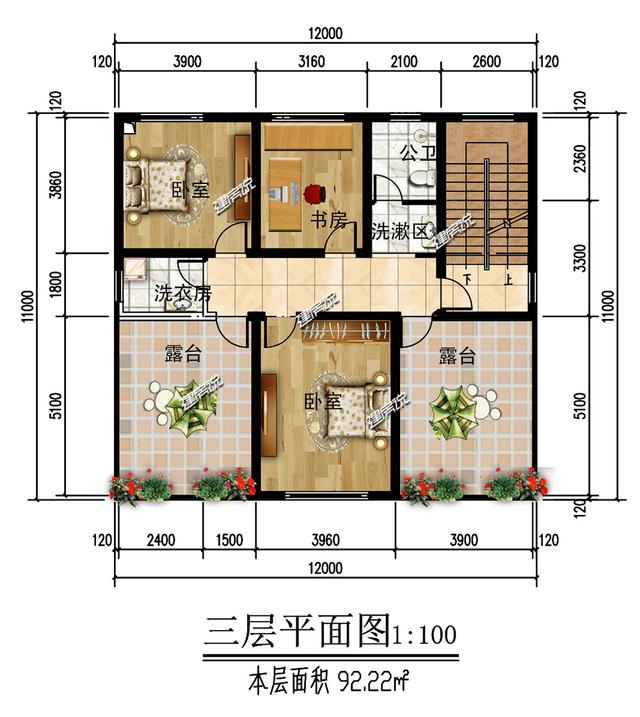 占地面積140米的三層歐式別墅設計圖，戶型方正，適合農(nóng)村自建。