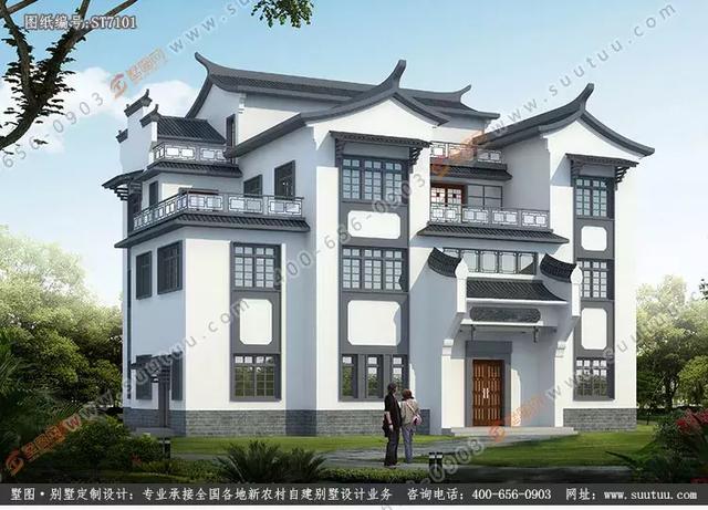 超大超豪華21.8×15.6米徽派風格別墅設計圖推薦，主體造價百萬