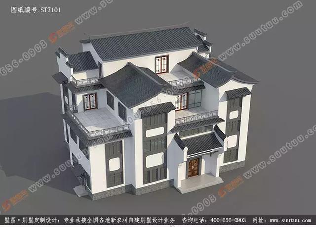 超大超豪華21.8×15.6米徽派風格別墅設計圖推薦，主體造價百萬