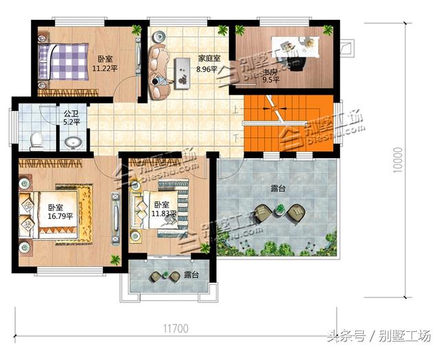 二層新中式別墅設計圖，11.7X10m，4個臥室16萬可建