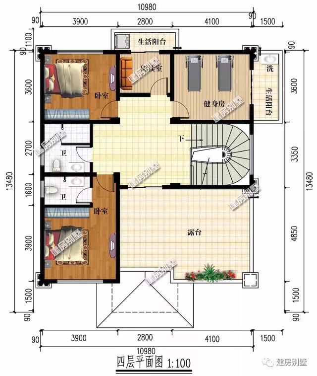 四層農村別墅設計圖，面寬10-11米，第一棟平屋頂，建的人很多