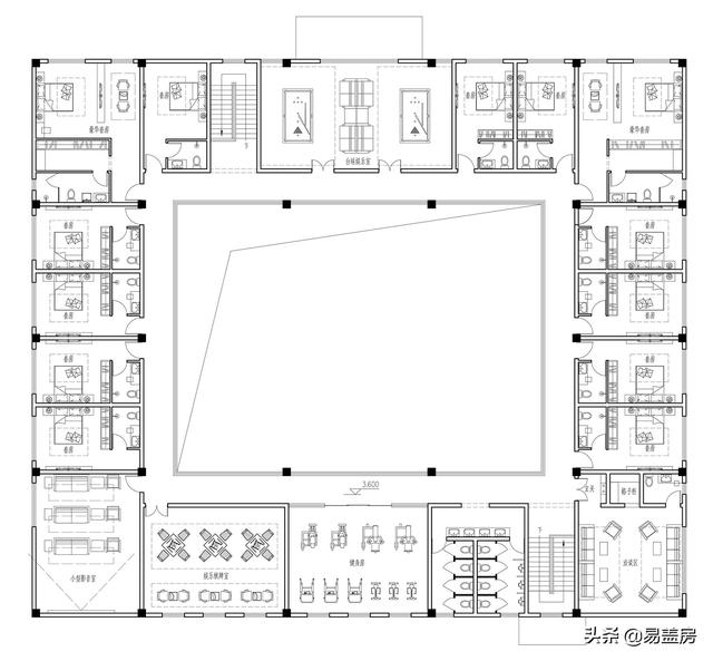 田園主題酒店設(shè)計(jì)圖紙，兩層蓋出5層的豐富功能
