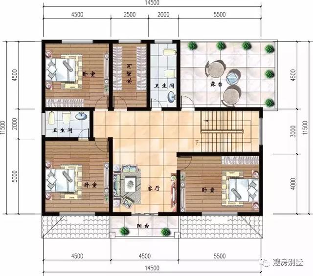 兩棟開間15米多的漂亮別墅設(shè)計圖，第一棟配堂屋、糧倉和茶室