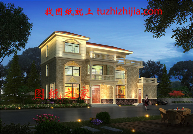 40萬左右農(nóng)村三層樓房設(shè)計(jì)圖，帶露臺(tái)，占地190平方米