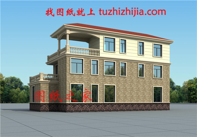 40萬左右農(nóng)村三層樓房設(shè)計(jì)圖，帶露臺(tái)，占地190平方米