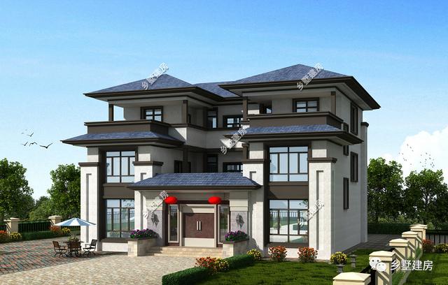 造型別致，立面豐富的三層坡屋頂自建別墅設(shè)計(jì)圖，超適合農(nóng)村生活