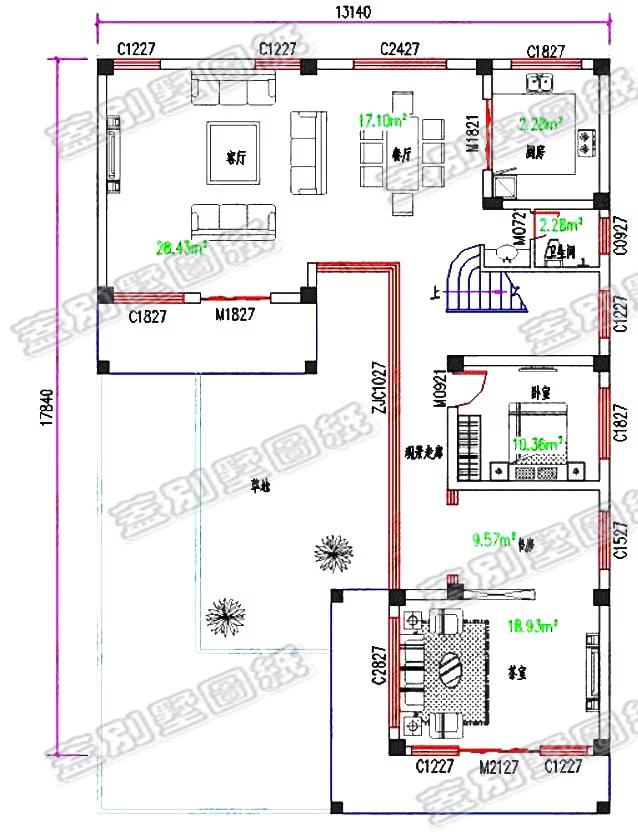 25萬二層現(xiàn)代風格農(nóng)村實用別墅設計圖，L型設計。