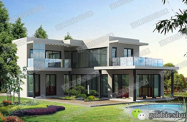 25萬二層現(xiàn)代風格農(nóng)村實用別墅設計圖，L型設計。