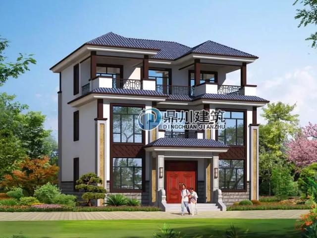 新中式三層別墅設(shè)計(jì)圖，占地128平方米，建一棟大家都會(huì)夸你有品位