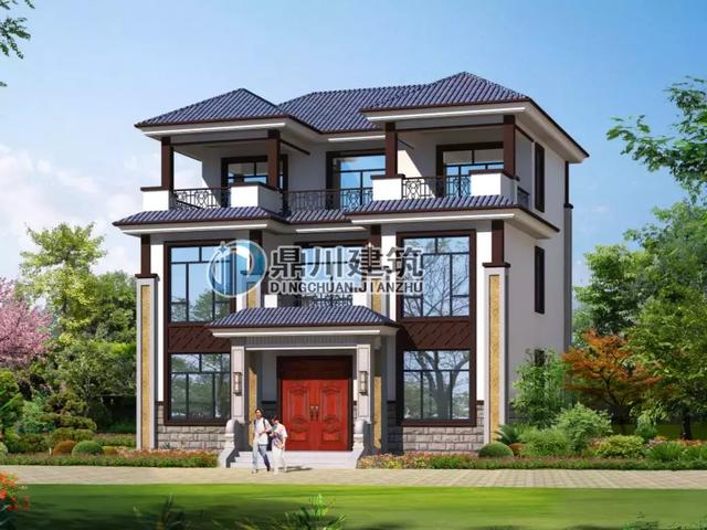 新中式三層別墅設(shè)計(jì)圖，占地128平方米，建一棟大家都會(huì)夸你有品位