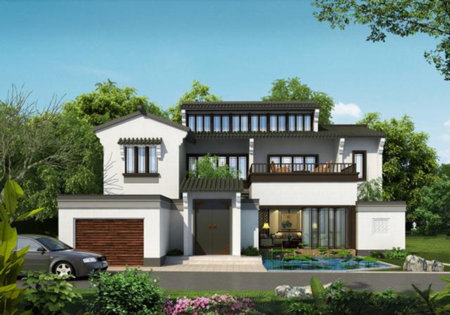 鄉(xiāng)村自建帶車庫中式風格小樓設計圖，大家風范！