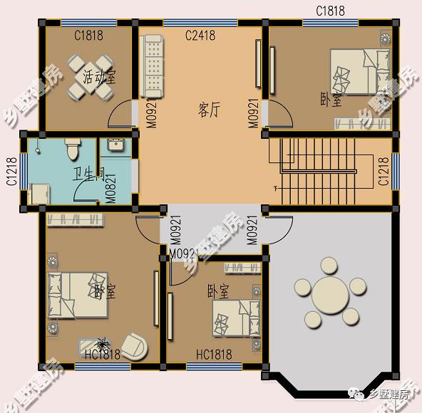 鄉(xiāng)村歐式三層別墅設(shè)計(jì)圖，造型立體，配色柔和又喜慶，且內(nèi)外兼修！