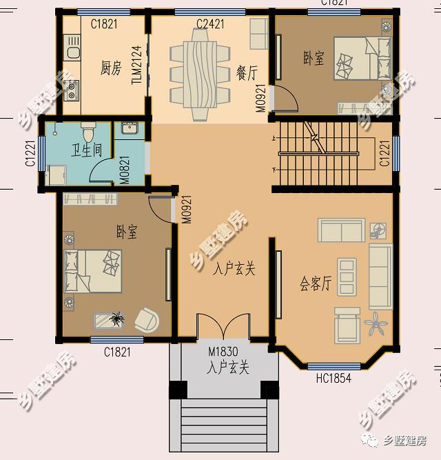 鄉(xiāng)村歐式三層別墅設(shè)計(jì)圖，造型立體，配色柔和又喜慶，且內(nèi)外兼修！