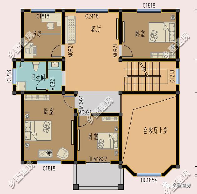 鄉(xiāng)村歐式三層別墅設(shè)計(jì)圖，造型立體，配色柔和又喜慶，且內(nèi)外兼修！