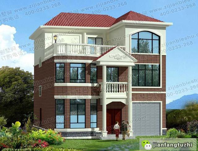 三層框架結(jié)構(gòu)帶車庫別墅設(shè)計圖，11×12米大氣實(shí)用適合農(nóng)村建造！