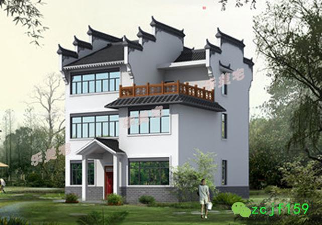 2024年新款農(nóng)村新中式別墅設(shè)計效果圖，徽系設(shè)計