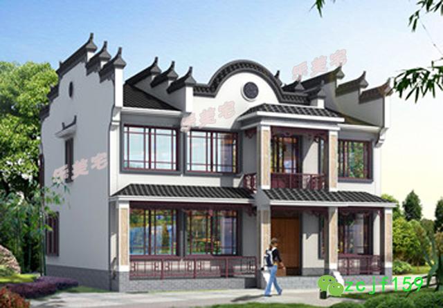 2024年新款農(nóng)村新中式別墅設(shè)計效果圖，徽系設(shè)計