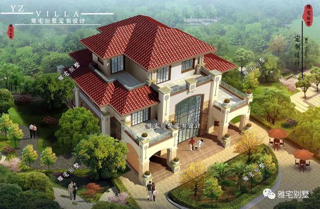 廣東三層歐式別墅設(shè)計圖，18x20米，挑空客廳，大露臺