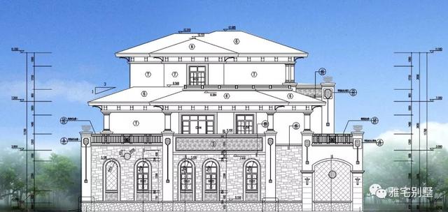 廣東三層歐式別墅設(shè)計圖，18x20米，挑空客廳，大露臺