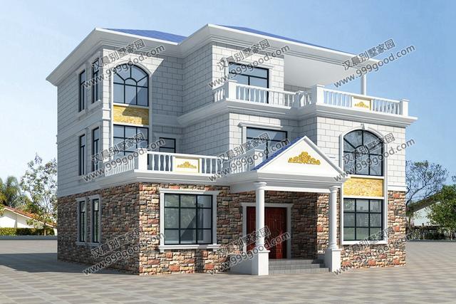 法式風格別墅設計圖，挑空客廳，拱形窗多露臺！