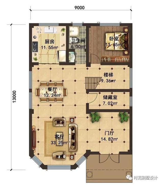 復式三層小別墅設計圖，9米小面寬帶陽光房，7室4廳，適合農(nóng)村自建