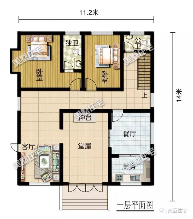現(xiàn)代風美墅設(shè)計圖，開間11米還帶堂屋和神臺，個性時尚又接地氣