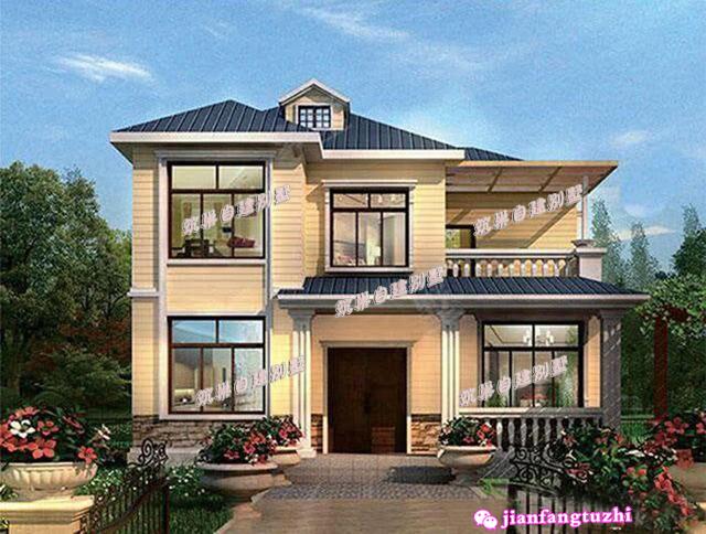 鄉(xiāng)村二層小別墅設(shè)計(jì)圖，建成案例圖與效果圖相似度99.9%