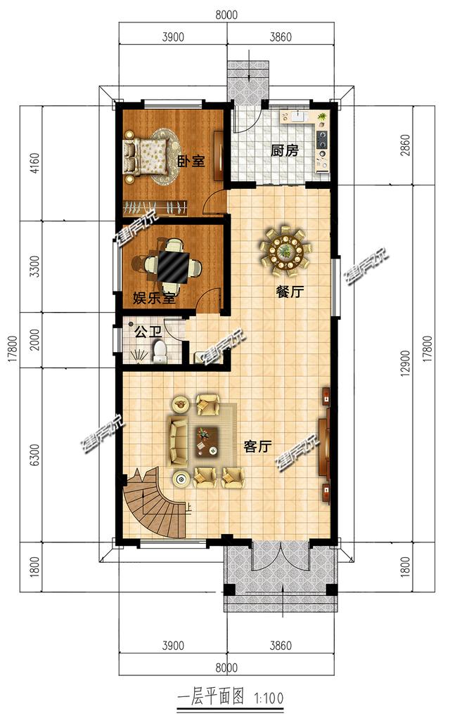 二層別墅設(shè)計圖，面寬僅8米，實(shí)用又美觀，建了在村里夠風(fēng)光好一陣