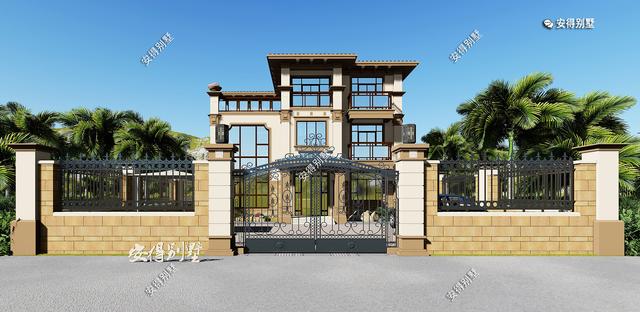 豪華3層歐式別墅設(shè)計(jì)圖，12x14室內(nèi)挑空大廳、超多臥室，驚艷全村