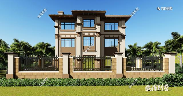 豪華3層歐式別墅設(shè)計(jì)圖，12x14室內(nèi)挑空大廳、超多臥室，驚艷全村